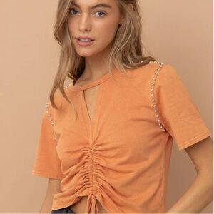 Blue B Ruched Studded Cropped Top NWOT